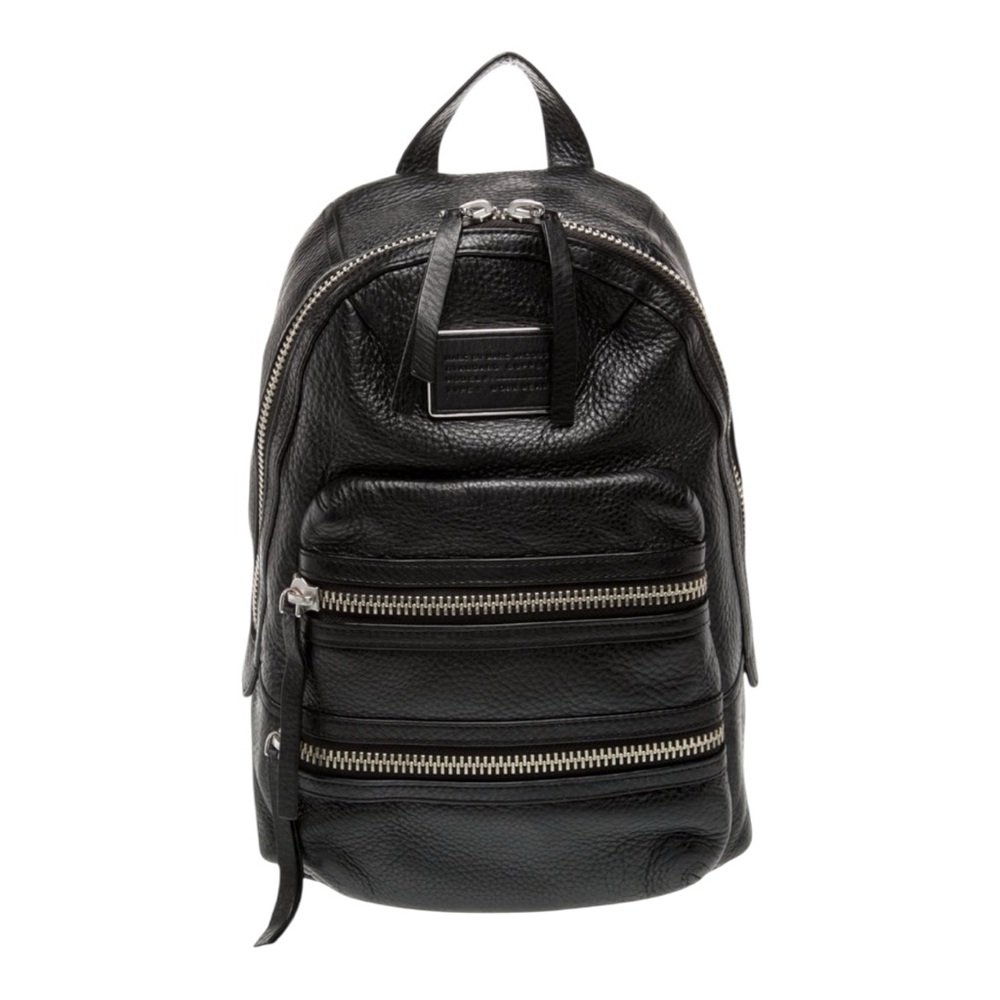 Marc Jacobs Black Textured Leather Mini Backpack with Silver Zippers